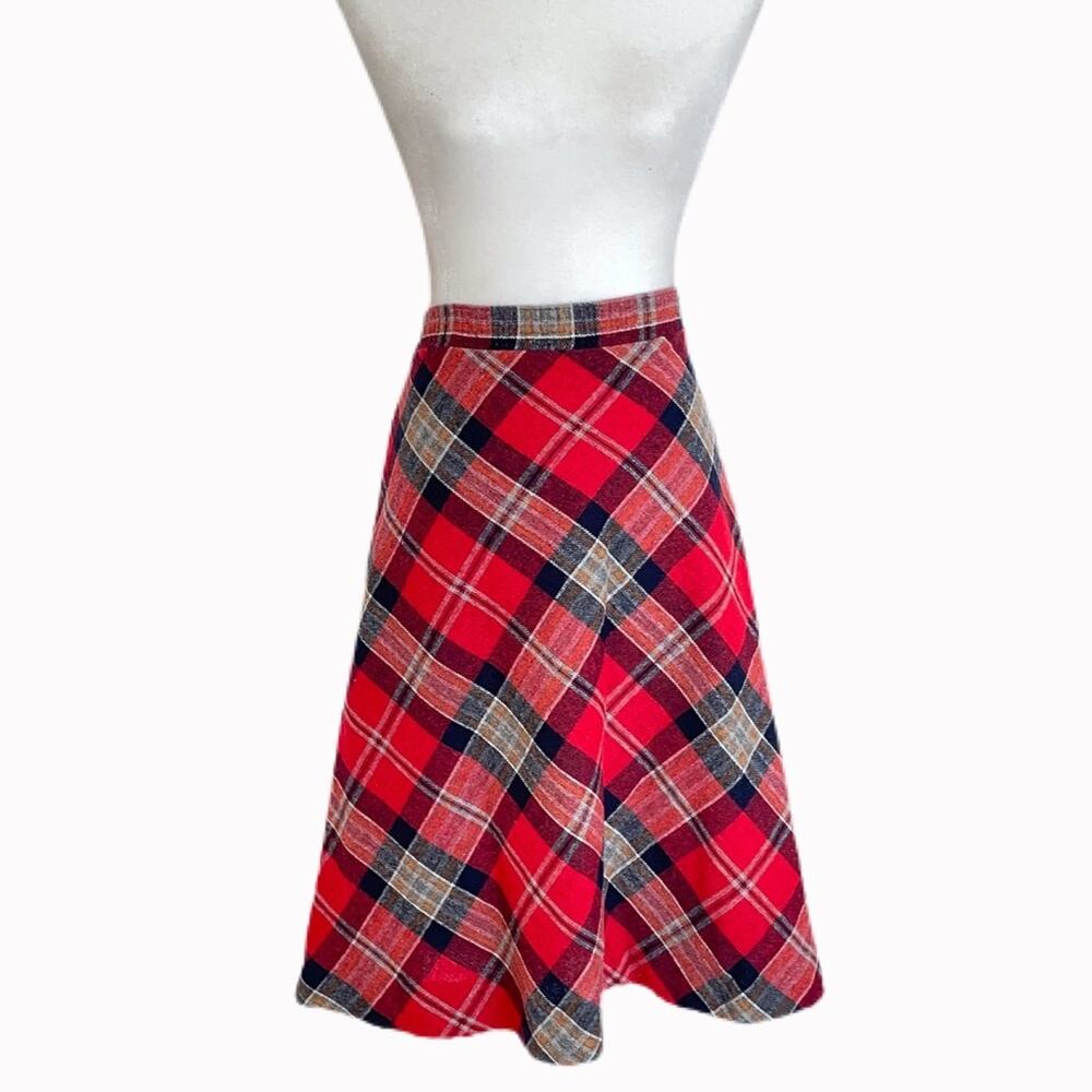 Vintage 70s Ecco Bay Plaid A-Line Midi Skirt Sz M